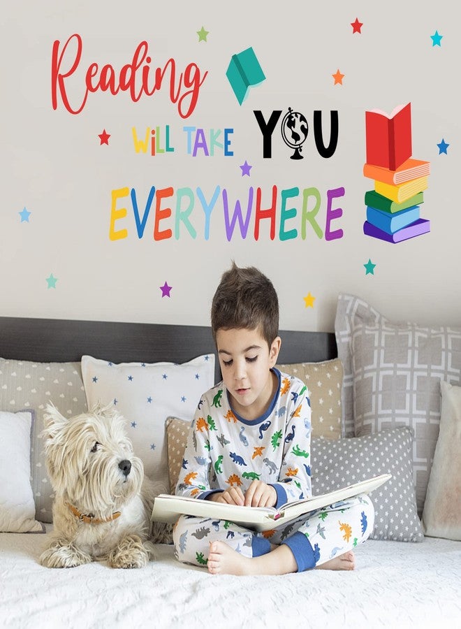 SUPERDANT Reading Wall Decor Inspirational Quote Learning Wall Sticker DIY Kids Book Reading Will Take You Everywhere Books Decals for Read Corner Nursery Library Classroom Study Room School Stickers - Image 3