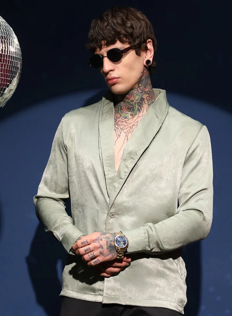 كامبوس سوترا قميص رجالي ياقة شال زيتوني للملابس الكاجوال