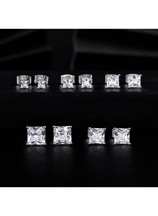 MDFUN 18K White Gold Plated Princess Cut Square Clear Cubic Zirconia Stud Earring Pack of 5 Pairs - Image 5