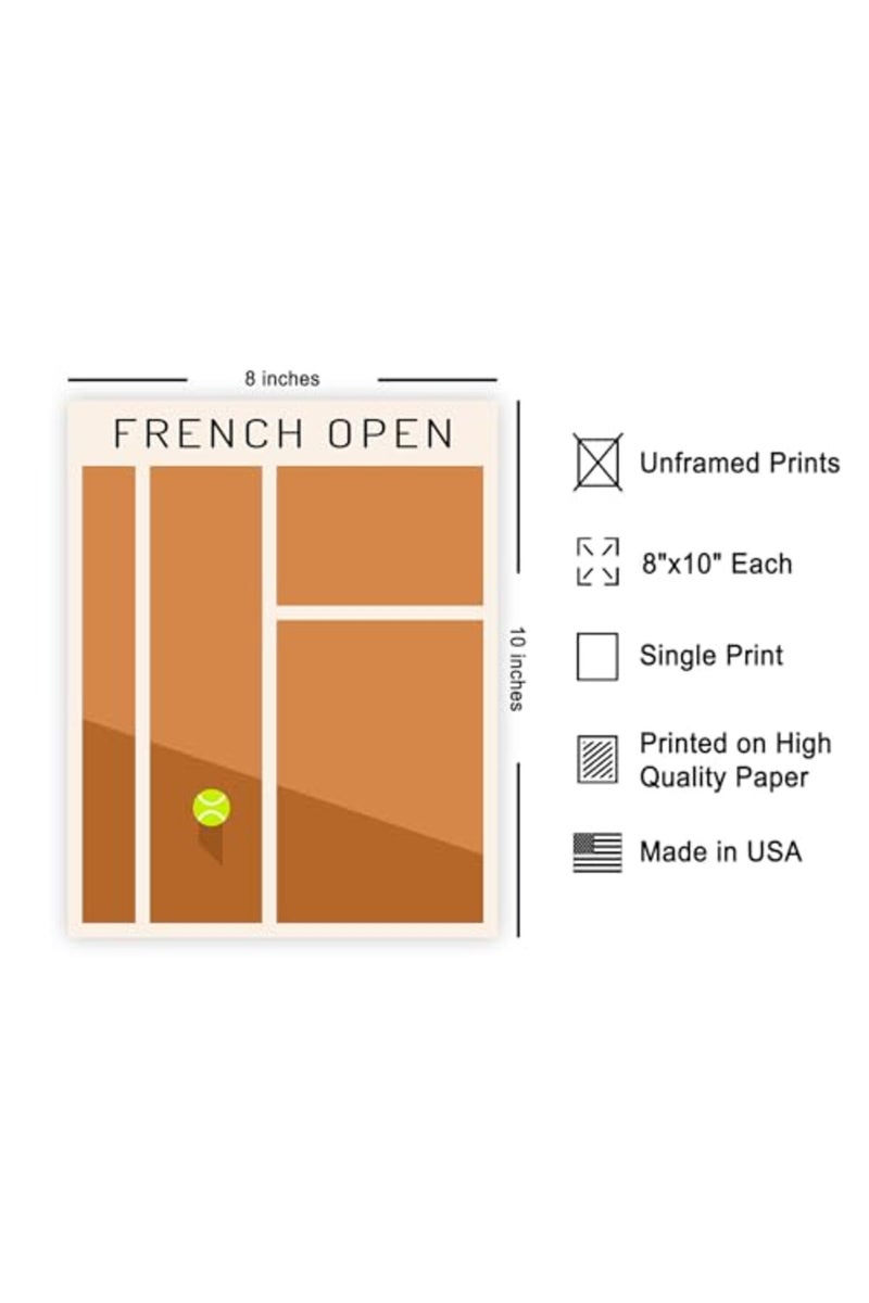 Poster Master French Open Poster - Tennis Print - Sports Art - Grand Slam Art - Minimal Art - Gift for Him, Her, Athlete & Tennis Fan - Great Decor for Gym, Dorm or Office - 8x10 UNFRAMED Wall Art - Image 2