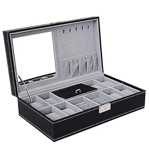 Styleys Faux Leather Wrist Watch Organizer Case 8 Slots With Mirror & Jewlery Organizer (Black, W120) - Image 1