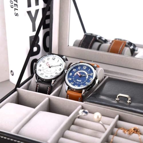 Styleys Faux Leather Wrist Watch Organizer Case 8 Slots With Mirror & Jewlery Organizer (Black, W120) - Image 4