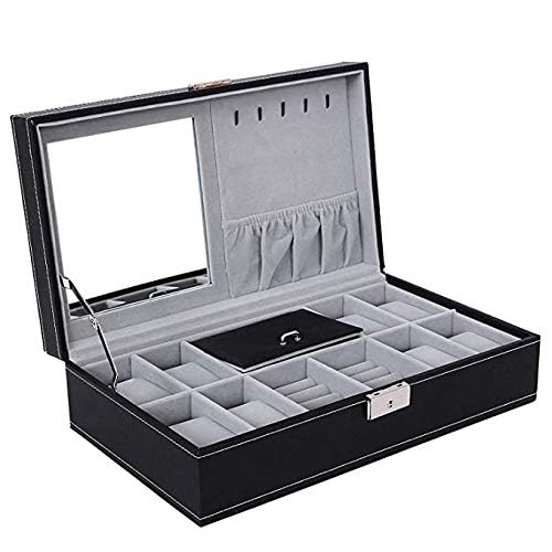 Styleys Faux Leather Wrist Watch Organizer Case 8 Slots With Mirror & Jewlery Organizer (Black, W120) - Image 2