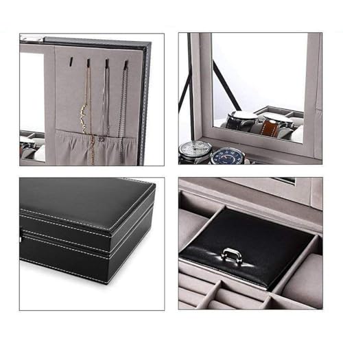 Styleys Faux Leather Wrist Watch Organizer Case 8 Slots With Mirror & Jewlery Organizer (Black, W120) - Image 3