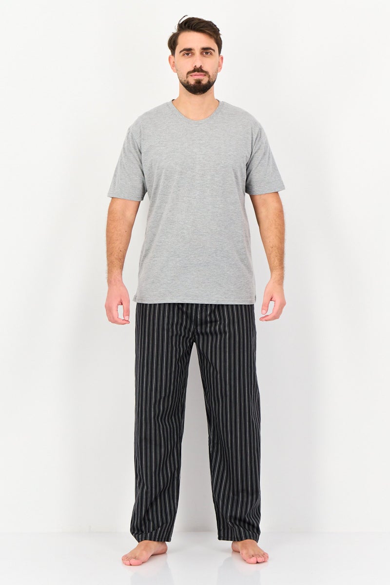 Algspar Men 2 Pieces Short Sleeve Stripe Top And Bottom Set, Multicolor - Image 1