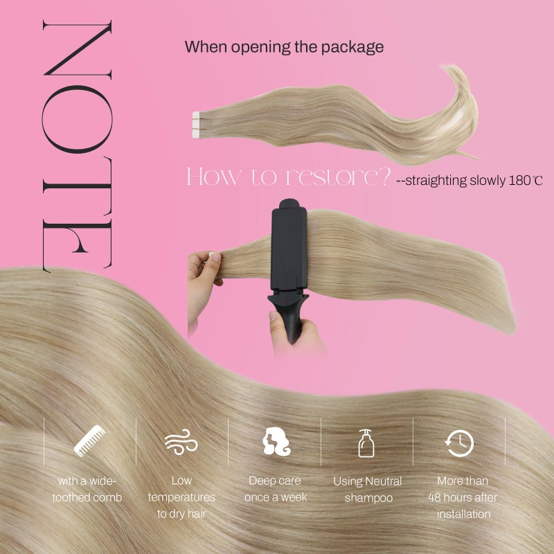 Moresoo Ash Blonde Tape in Human Hair Extensions Blonde Mix with Bleach Blonde Highlighted Human Hair Tape in Extensions Invisible Longer Straight Tape for Hair Extensions 16 Inch #P18/613 20pcs 50g - Image 5