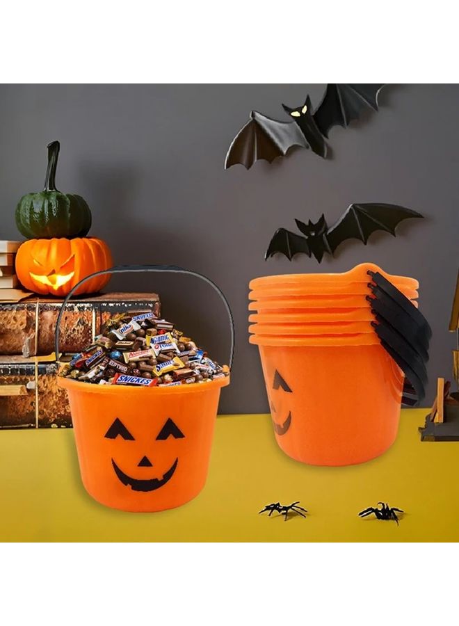 6Pcs Durable Plastic Smiling Pumpkin Candy Buckets Halloween Trick Or Treat Decor - Image 1