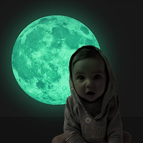 Homics Glow in The Dark Moon Wall Decals 11.8 inch Luminous Sticker at Night, Perfect Ceiling or Wall Decor for Kids' Bedroom - Image 4