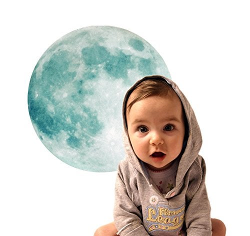 Homics Glow in The Dark Moon Wall Decals 11.8 inch Luminous Sticker at Night, Perfect Ceiling or Wall Decor for Kids' Bedroom - Image 3