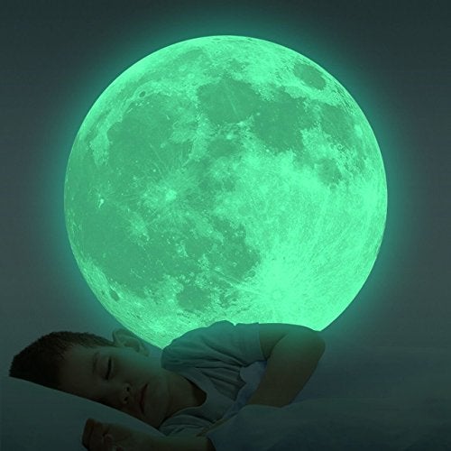 Homics Glow in The Dark Moon Wall Decals 11.8 inch Luminous Sticker at Night, Perfect Ceiling or Wall Decor for Kids' Bedroom - Image 2