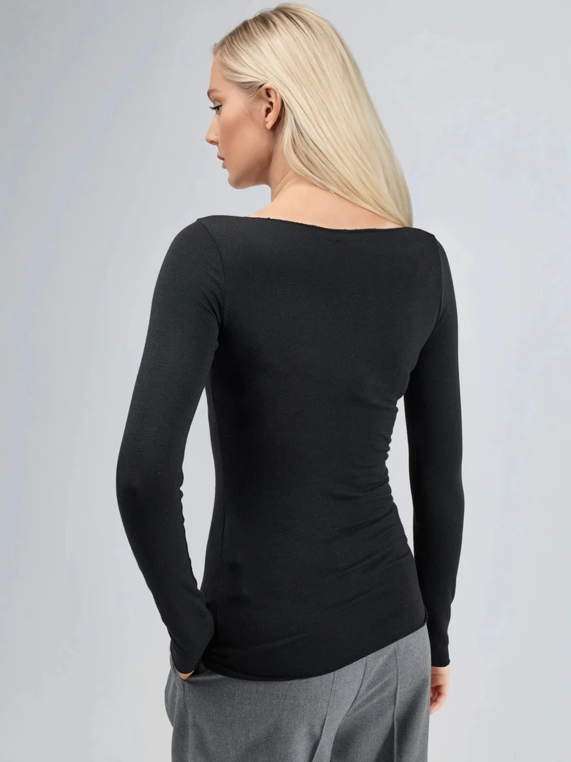 بوسيم BUSEM Boat Neck Long Sleeve Lightweight Blouse
