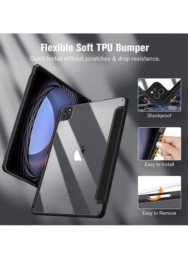 روك بو حافظة لجهاز iPad Pro مقاس 11 بوصة M5 2025 / Pro 11 بوصة M4 2024 مع حامل قلم رصاص وظهر شفاف وحامل ثلاثي الطي رفيع وغطاء لوحي لجهاز 2024/2025 Pro 11 بوصة M5/M4 مع وضع السكون/التنشيط التلقائي - Image 5