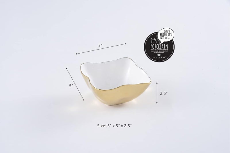 Pampa Bay Pampa Bay Moonlight Tarnish Free Porcelain Square Snack Bowl with Gold Titanium  - Image 3
