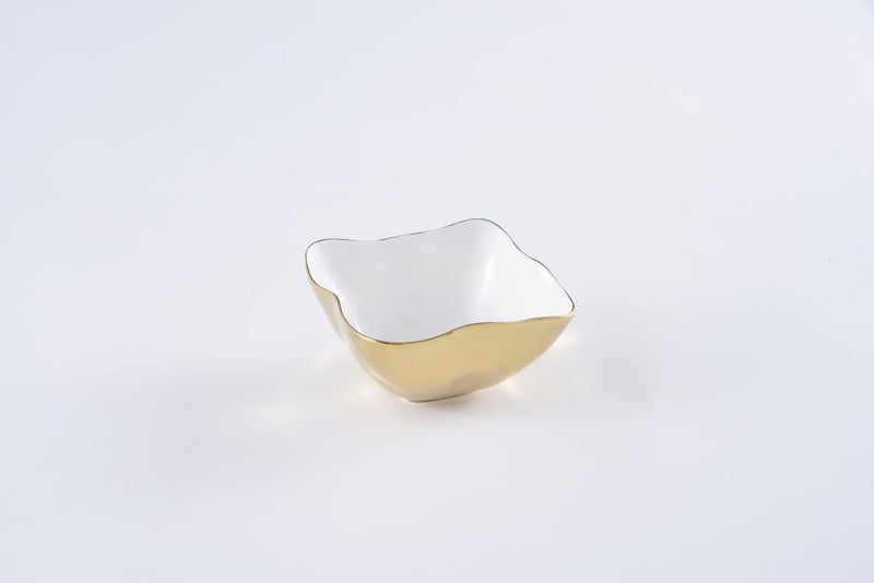 Pampa Bay Pampa Bay Moonlight Tarnish Free Porcelain Square Snack Bowl with Gold Titanium  - Image 2