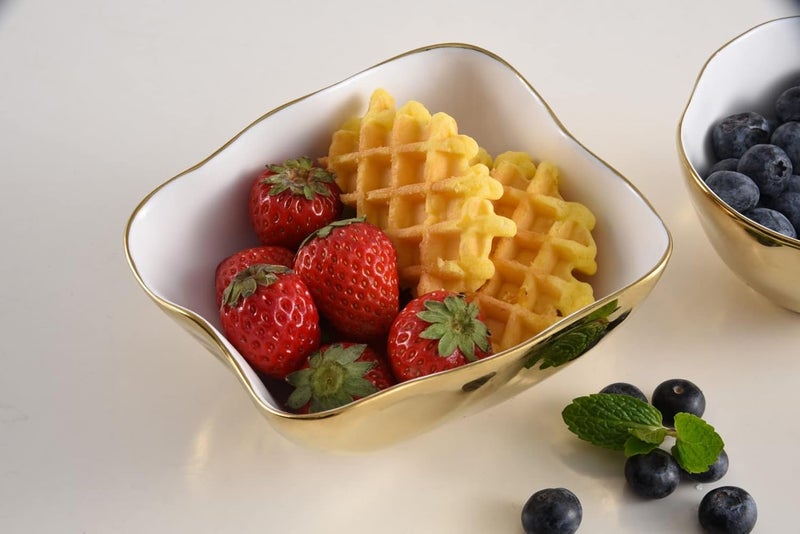 Pampa Bay Pampa Bay Moonlight Tarnish Free Porcelain Square Snack Bowl with Gold Titanium  - Image 5