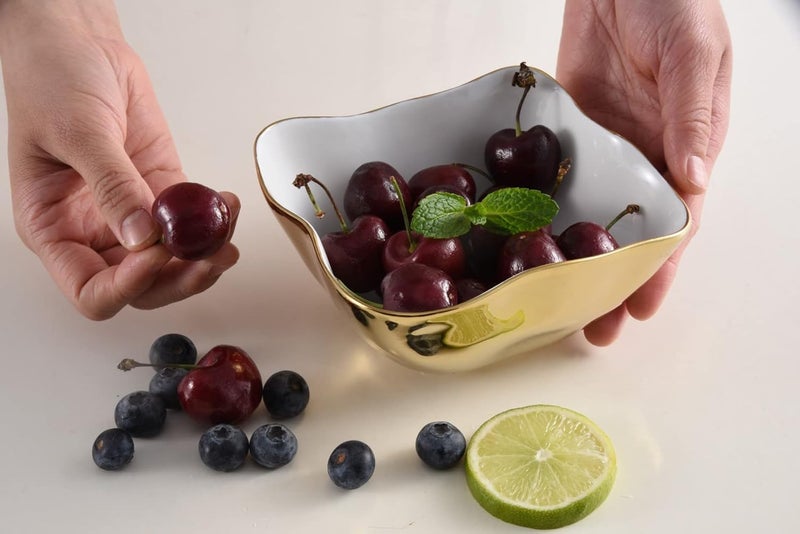 Pampa Bay Pampa Bay Moonlight Tarnish Free Porcelain Square Snack Bowl with Gold Titanium  - Image 4