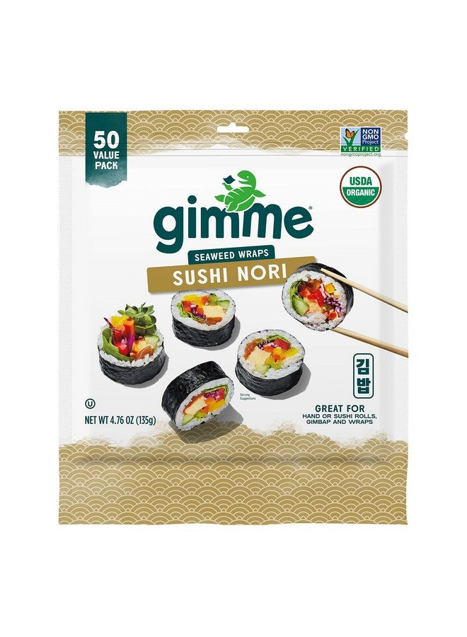غيمي Gimme Seaweed Sushi Nori 100% Organic Roasted Seaweed 50 Sheets in Recloseable Container, 50 Count (Pack of 1) - Image 1