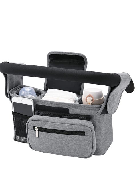Universal Stroller Organizer with Insulated Cup Holder - Detachable Phone Bag & Shoulder Strap, Fits for Stroller Like Uppababy, Baby Jogger, Britax, BOB, Umbrella and Pet Stroller