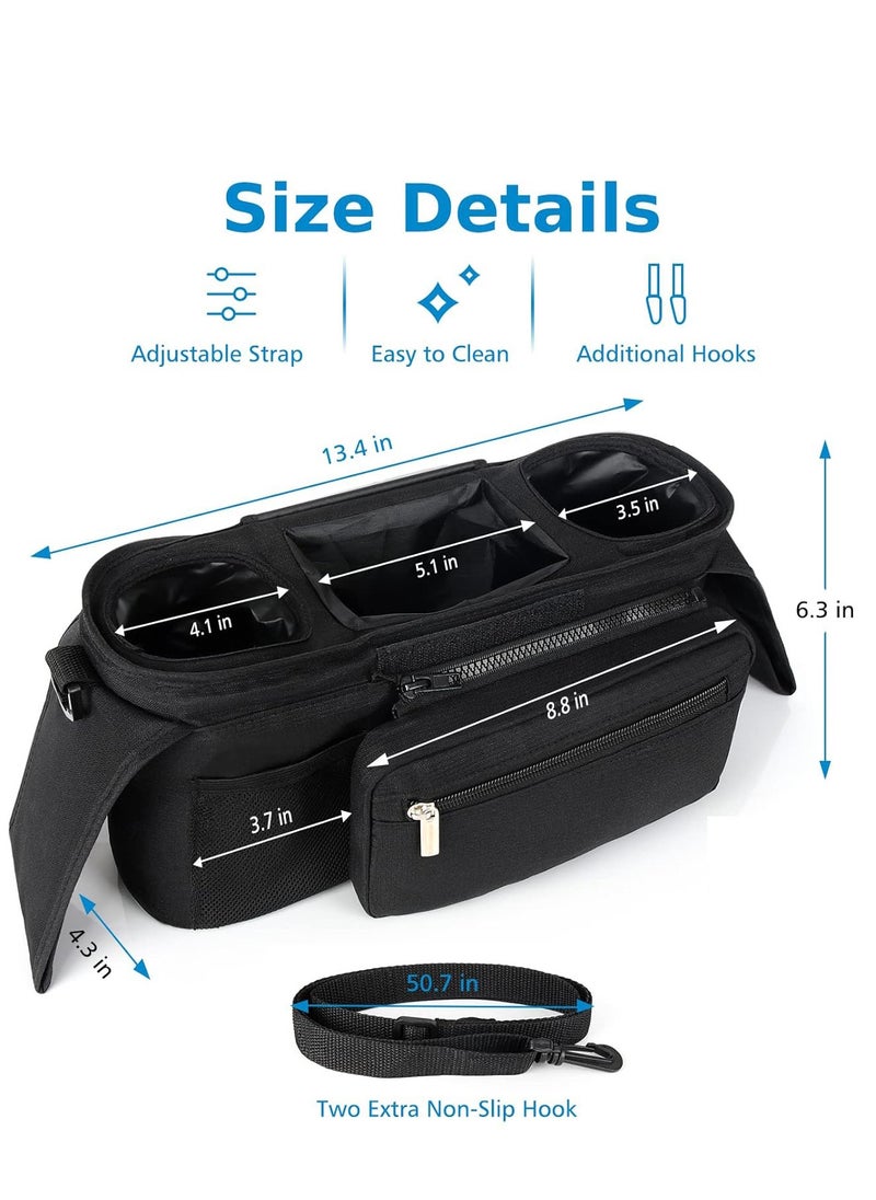 Generic - Universal Stroller Organizer with Insulated Cup Holder - Detachable Phone Bag & Shoulder Strap, Fits for Stroller Like Uppababy, Baby Jogger, Britax, BOB, Umbrella and Pet Stroller - Image 1