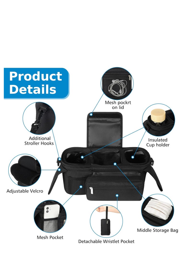 Generic - Universal Stroller Organizer with Insulated Cup Holder - Detachable Phone Bag & Shoulder Strap, Fits for Stroller Like Uppababy, Baby Jogger, Britax, BOB, Umbrella and Pet Stroller - Image 1
