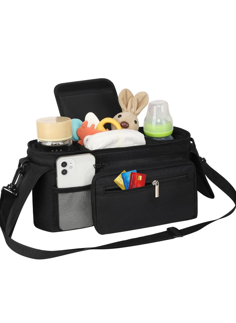 Generic - Universal Stroller Organizer with Insulated Cup Holder - Detachable Phone Bag & Shoulder Strap, Fits for Stroller Like Uppababy, Baby Jogger, Britax, BOB, Umbrella and Pet Stroller - Image 1