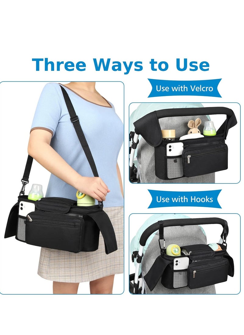 Generic - Universal Stroller Organizer with Insulated Cup Holder - Detachable Phone Bag & Shoulder Strap, Fits for Stroller Like Uppababy, Baby Jogger, Britax, BOB, Umbrella and Pet Stroller - Image 1