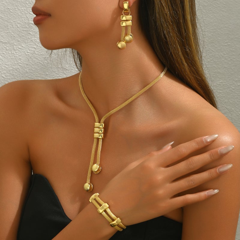 Ba Sha European and American Style Jewelry Set - 18K Plated Long Necklace, Geometric Tassel Earrings, Versatile Niche Bracelet for Women - Image 1