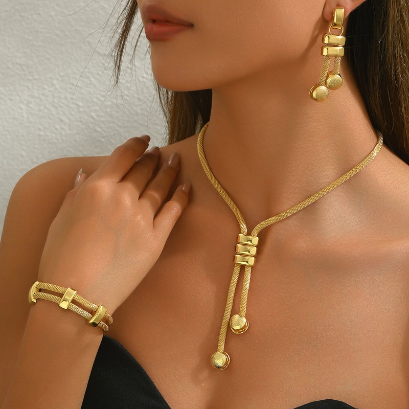Ba Sha European and American Style Jewelry Set - 18K Plated Long Necklace, Geometric Tassel Earrings, Versatile Niche Bracelet for Women - Image 2