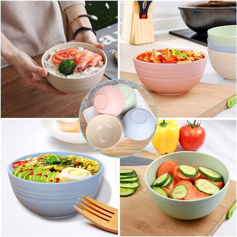 HAPYSA Wheat Straw Bowl Set of 4 - Unbreakable Cereal Bowls - Mixing & Serving Bowl for Salad, Soup and Popcorn - BPA Free, Healthy & Eco-Friendly / 800ml (Multicolor) - Image 3