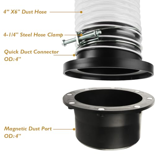 O'SKOOL 4" Magnetic Dust Collection Fittings Kit, Quick Connect Hose, Port and Connectors for Woodworking Dust Collection Systems, DC06 - Image 2