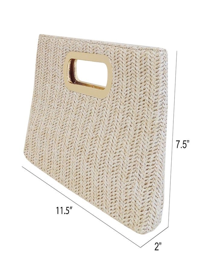 JNB Top Handle Straw Clutch Handbag – Woven Raffia Straw, Gold Chain Strap, 11.5 x 2 x 7.5 Inches, Ivory Summer Tote Purse for Beach Vacation,90Ivo - Image 2