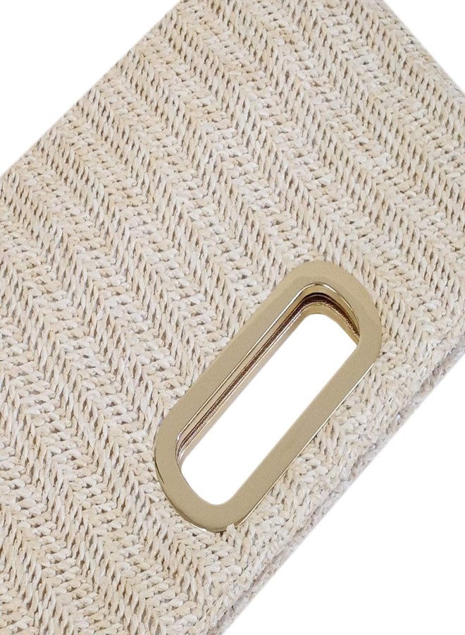 JNB Top Handle Straw Clutch Handbag – Woven Raffia Straw, Gold Chain Strap, 11.5 x 2 x 7.5 Inches, Ivory Summer Tote Purse for Beach Vacation,90Ivo - Image 4