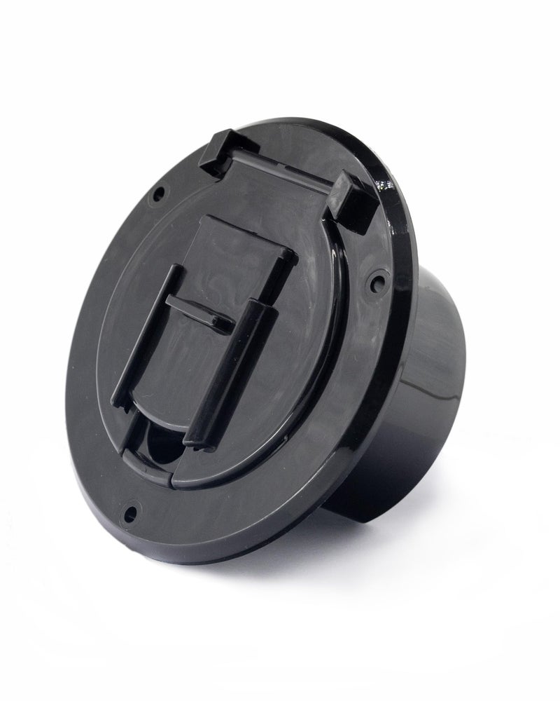 X-Haibei RV Trailer Camper Electric Power Cord Cable Hatch Round Fits 2-3/4 inches Dia. Hole Flip Up Cover (Black) - Image 1