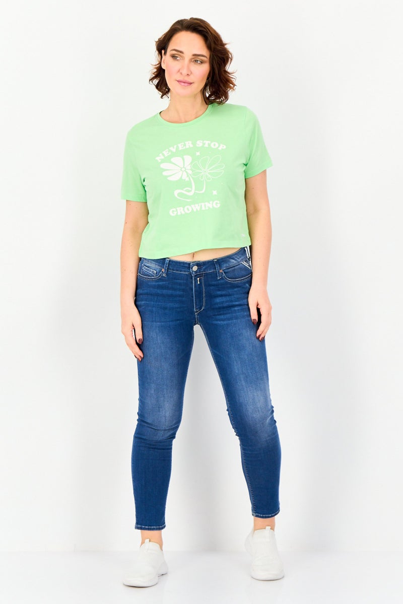 ONLY Women Crew Neck Short Sleeve Graphic Print Top, Green - Image 2