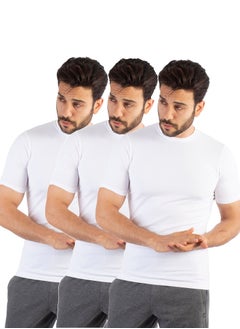 جت مجموعة من ثلاثة قطع أندر شيرت رجالي نصف كم رقبة روند قطن ليكرا من ماسترز - أبيض 