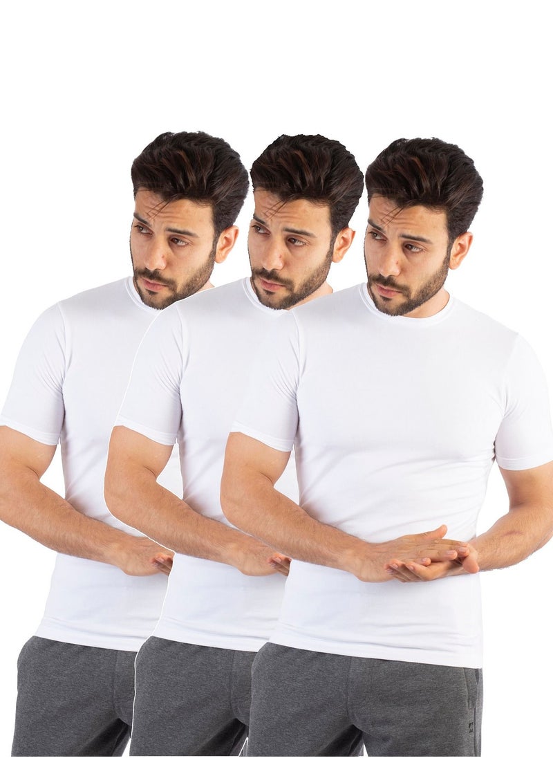 جت مجموعة من ثلاثة قطع أندر شيرت رجالي نصف كم رقبة روند قطن ليكرا من ماسترز - أبيض 