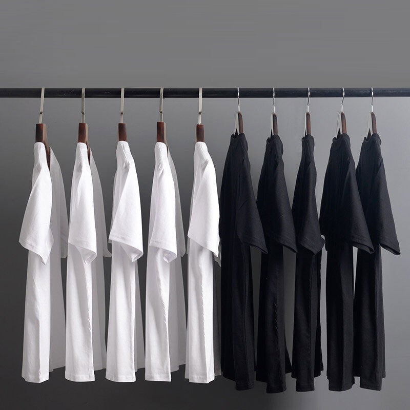 180G Cotton T-Shirt Hong Kong Style Slightly Dropped Shoulder Men'S And Women'S Loose Couples Short Sleeve Solid Color Round Neck Boutique White Blank Printing - Image 5