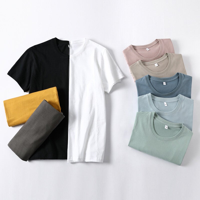 180G Cotton T-Shirt Hong Kong Style Slightly Dropped Shoulder Men'S And Women'S Loose Couples Short Sleeve Solid Color Round Neck Boutique White Blank Printing - Image 2