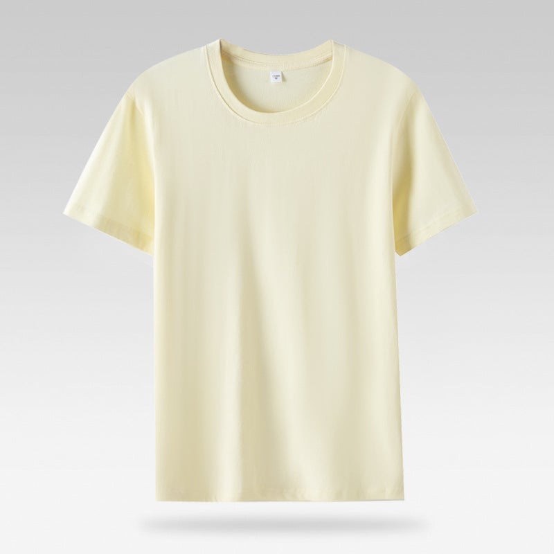 180G Cotton T-Shirt Hong Kong Style Slightly Dropped Shoulder Men'S And Women'S Loose Couples Short Sleeve Solid Color Round Neck Boutique White Blank Printing - Image 1
