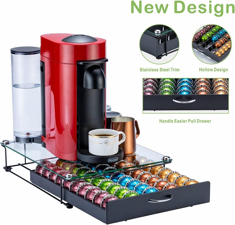 Flagship حامل كبسولات فيرتو منظم كبسولات القهوة لتخزين كبسولات نسبرسو بغطاء زجاجي (سعة 50 كبسولة) - Image 3