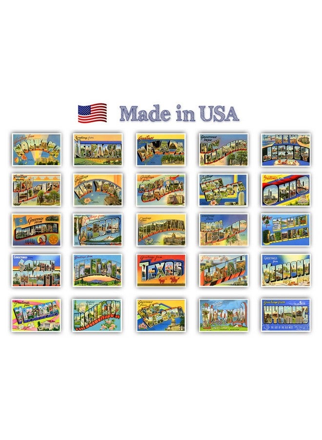 بوست كارد فير مجموعة بطاقات بريدية معاد طبعها تحمل تحيات من 50 ولاية أمريكية (حوالي 1930-1940). بطاقات بريدية تحمل أسماء وأحرف كبيرة لكل ولاية أمريكية. مجموعة متنوعة من البطاقات البريدية. صُنعت في الولايات المتحدة الأمريكية. - Image 2