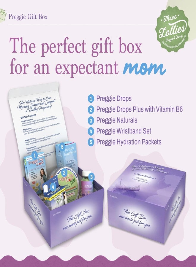 Three Lollies Preggie Gift Box - Natural, Pregnancy Nausea Relief Essentials with Anti-Sickness Lozenges, Hydration Packets, Ginger Capsules, & Anti-Nausea Bands for Morning Sickness - Image 2