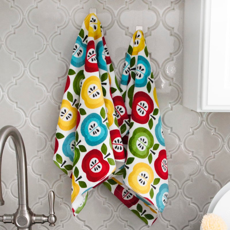 T-FAL Fiber Reactive Print Kitchen Towels: Highly Absorbent, Super Soft - 100% Cotton, 16"x28" Dish Towels for Cleaning & Drying Dishes, Pans, Glassware, or Countertops, 2-Pack, Apples - Image 5