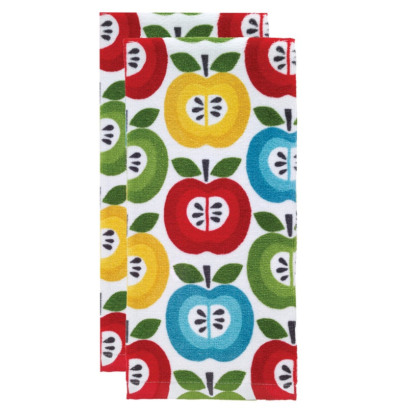 T-FAL Fiber Reactive Print Kitchen Towels: Highly Absorbent, Super Soft - 100% Cotton, 16"x28" Dish Towels for Cleaning & Drying Dishes, Pans, Glassware, or Countertops, 2-Pack, Apples - Image 2