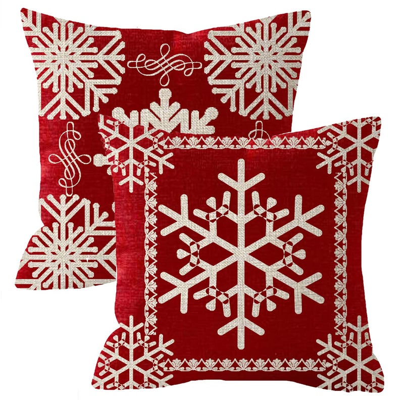 NIDITW Set of 2 Sister Birthday Gift Joy Peace Noel Beautiful Snowflakes Body Red Cotton Burlap Linen Throw Pillow Case Cushion Cover Sofa Outdoor Decorative Square 18X18 Inches - Image 1