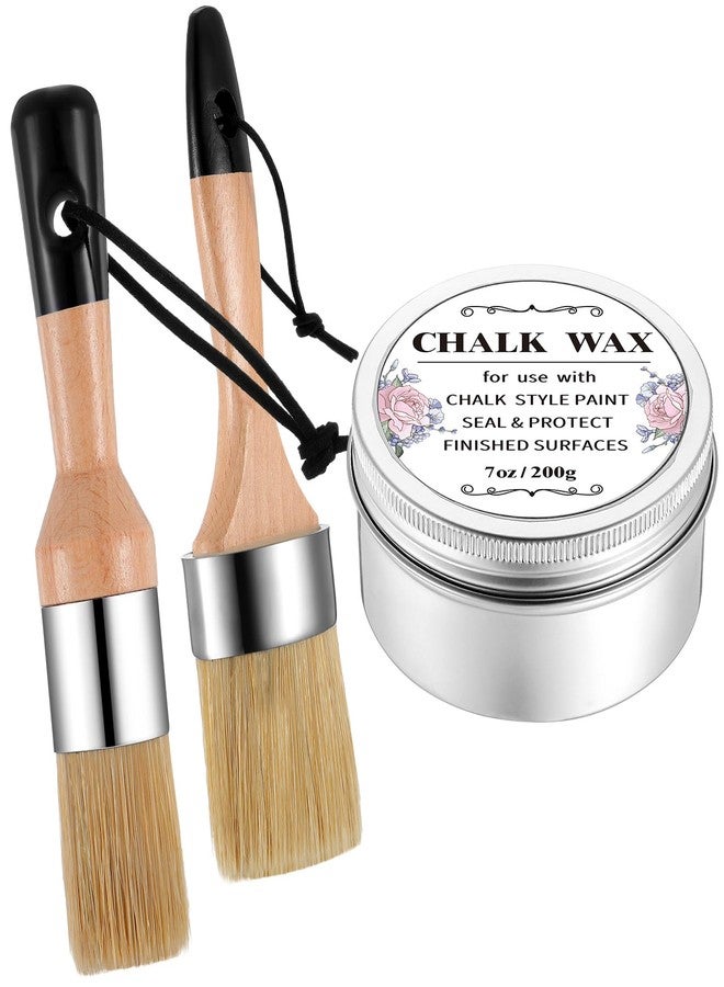 Threlaco Furniture Finishing Wax Paint Wax Sealer Clear with 2 Brush Set 7 oz for Clear Chalk Sealing Wood Surfaces Interior Furniture Protective Painting Waxing Wooden Floor Cabinet Home Accessories - Image 1