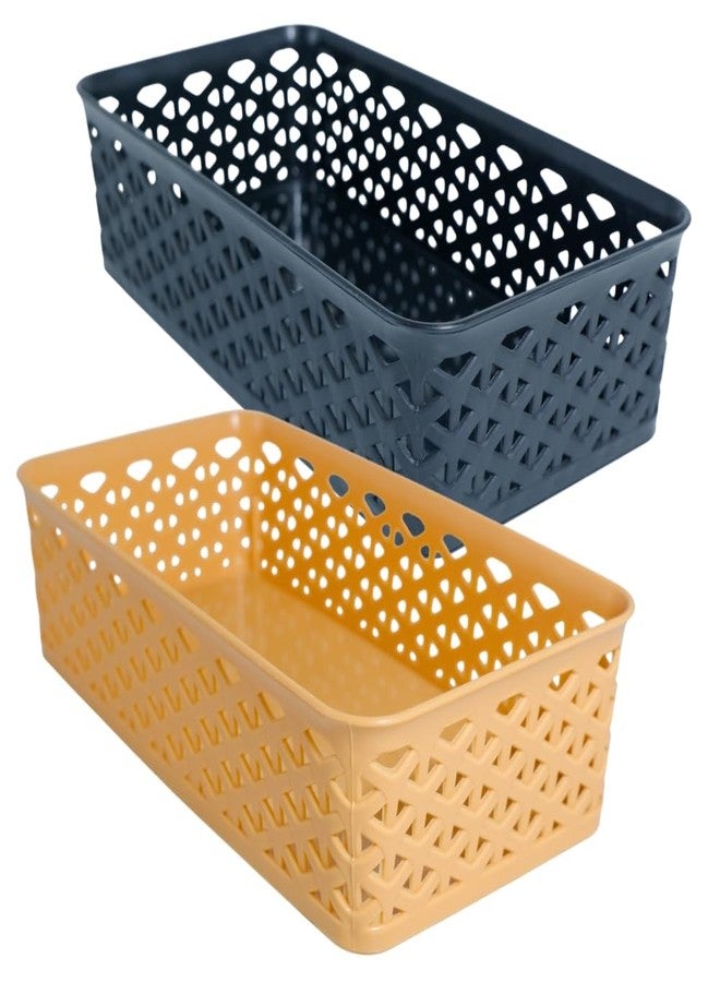 MORVI Stanza -1 Multi-Purpose Plastic Storage Basket|Stackable Organizer Tokri For Home,Kitchen,Bathroom & Office|Ideal For Toys,Clothes,Cosmetics,Stationery|Set Of 2|Black Peach - Image 1