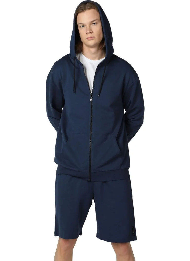 Defy'S Men's Hooded Zippered Sweatshirt Navy Blue - Xl