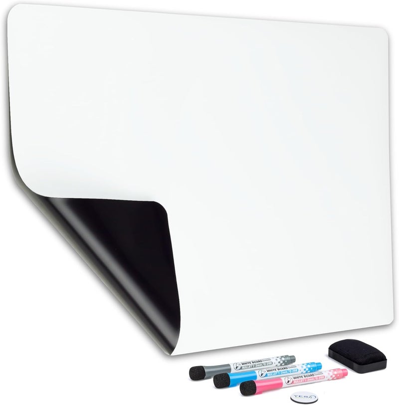 YES4QUALITY Magnetic Dry Erase Whiteboard Sheet for Fridge - 19x13 - Stain Resistant Technology with 3 Fine Tip Markers & Big Eraser with Magnet - Refrigerator White Board Planner Organizer - by - Image 1