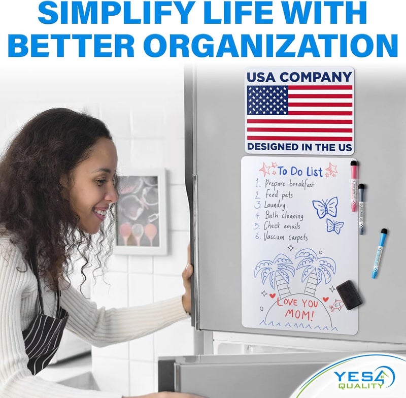YES4QUALITY Magnetic Dry Erase Whiteboard Sheet for Fridge - 19x13 - Stain Resistant Technology with 3 Fine Tip Markers & Big Eraser with Magnet - Refrigerator White Board Planner Organizer - by - Image 2